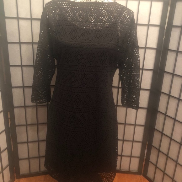 EXPRESS Black Eyelet Sheath Dress - Size L - Picture 1 of 6